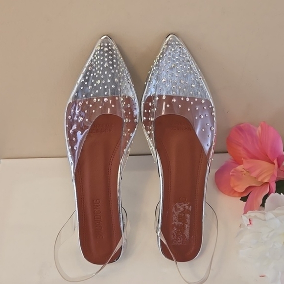 Sparkling Clear Vinyl Rhinestone Crystal embellished Flats 38 NWOT - Picture 2 of 12